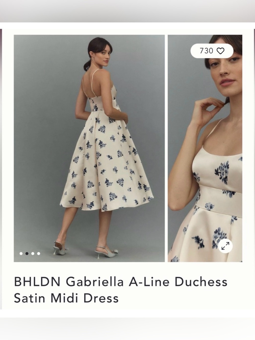 BHLDN Cream Dress with Blue Floral Print